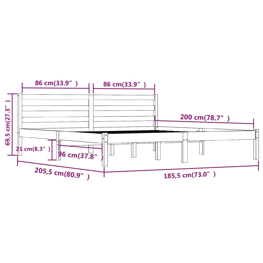 Bedframe Massief Grenenhout Super King Size 180 x 200 cm Naturel