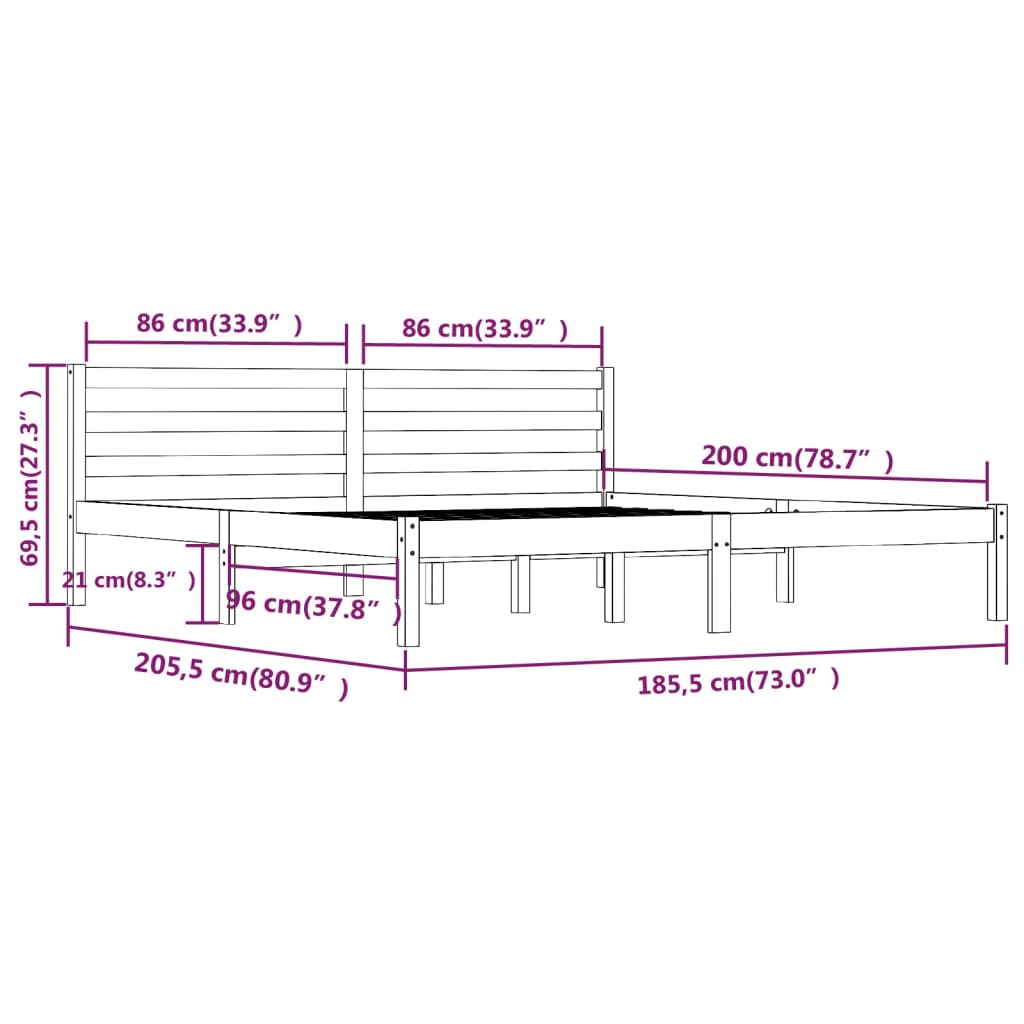 Bedframe Massief Grenenhout 6Ft Super King 180 x 200 cm Wit