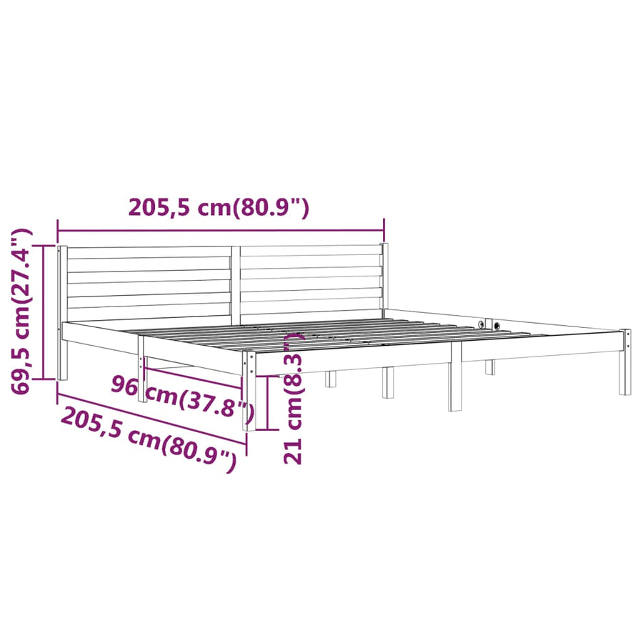 Bedframe Massief Grenenhout 200 x 200 cm Grijs