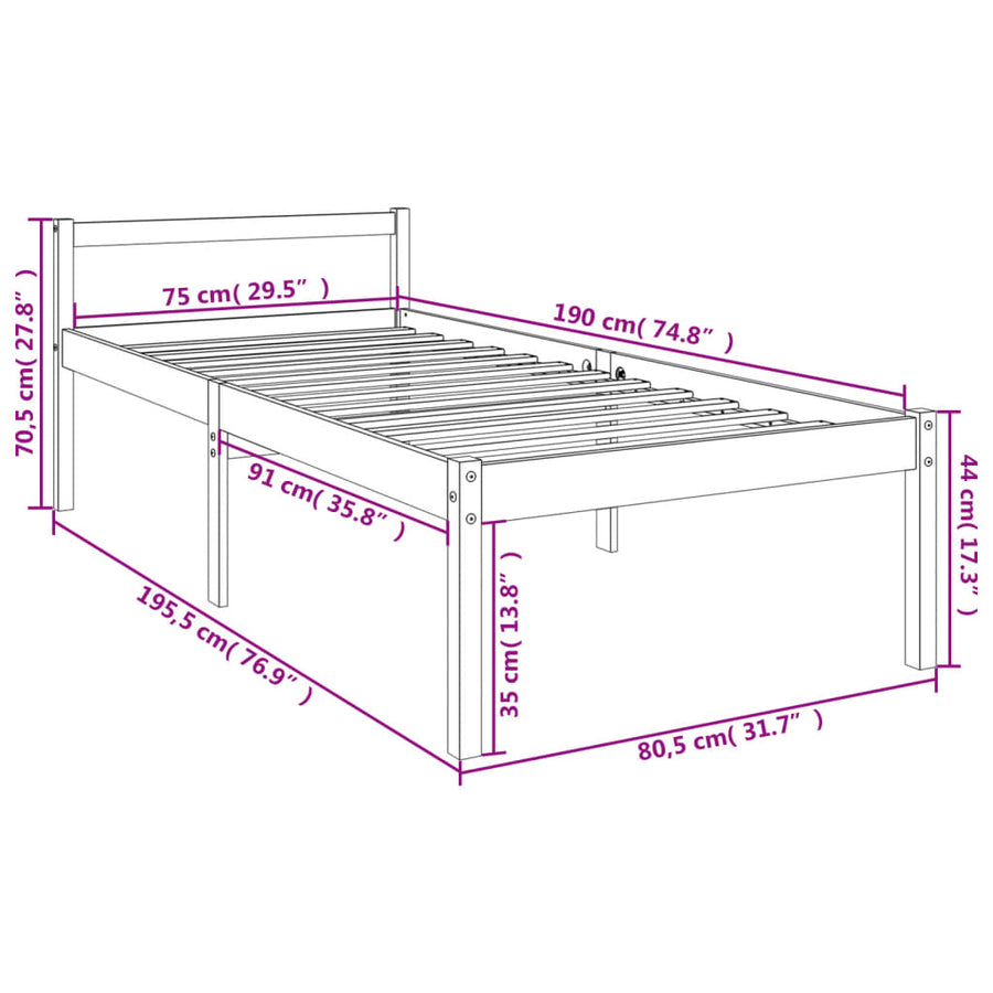 Seniorenbed massief grenenhout wit 75x190 cm