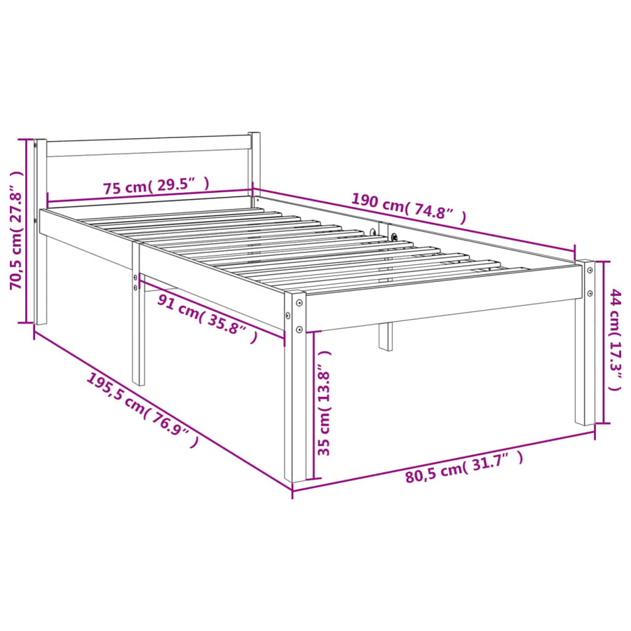 Seniorenbed massief grenenhout wit 75x190 cm