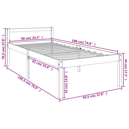 Seniorenbed massief grenenhout wit 90x190 cm