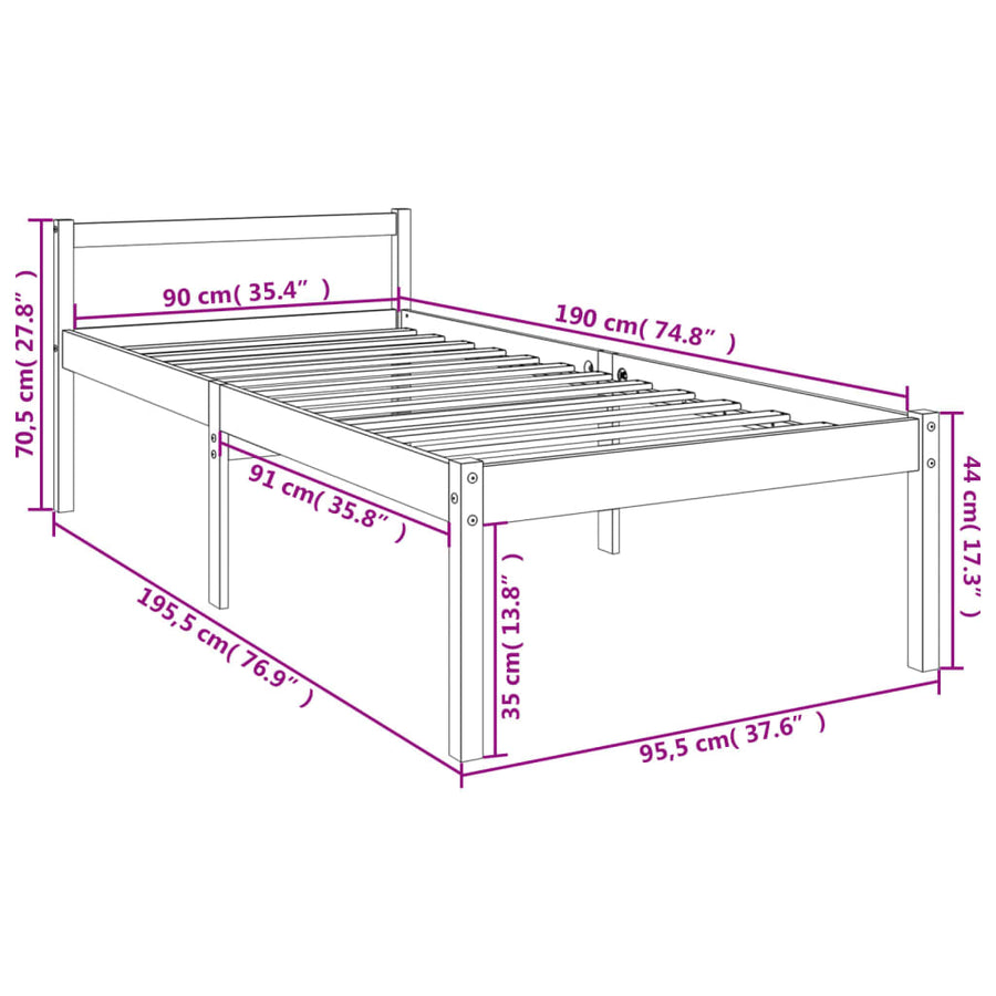 Seniorenbed massief grenenhout wit 90x190 cm