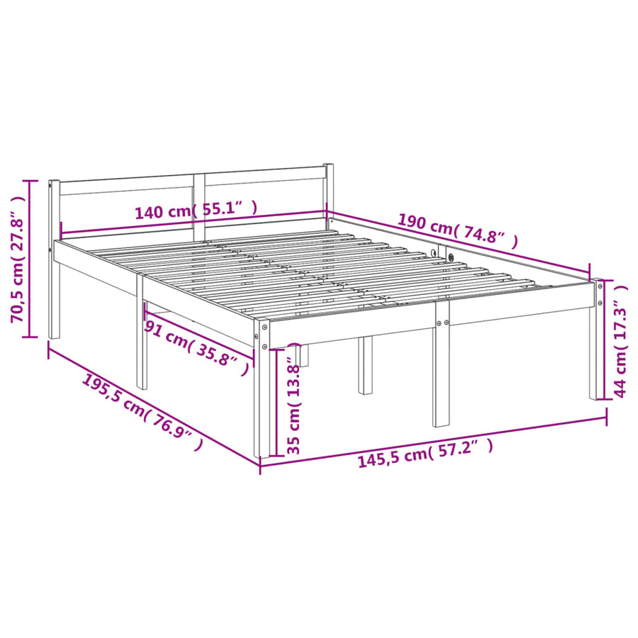 Seniorenbed Massief Grenenhout 140 x 190 cm Wit