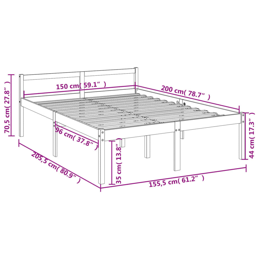 Seniorenbed Massief Grenenhout King Size 150 x 200 cm Wit