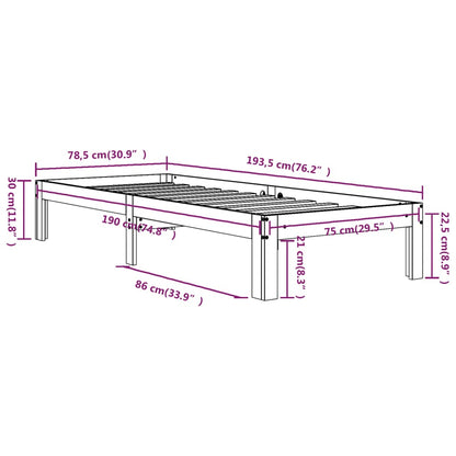 Bedframe Massief Hout 75 x 190 cm Wit