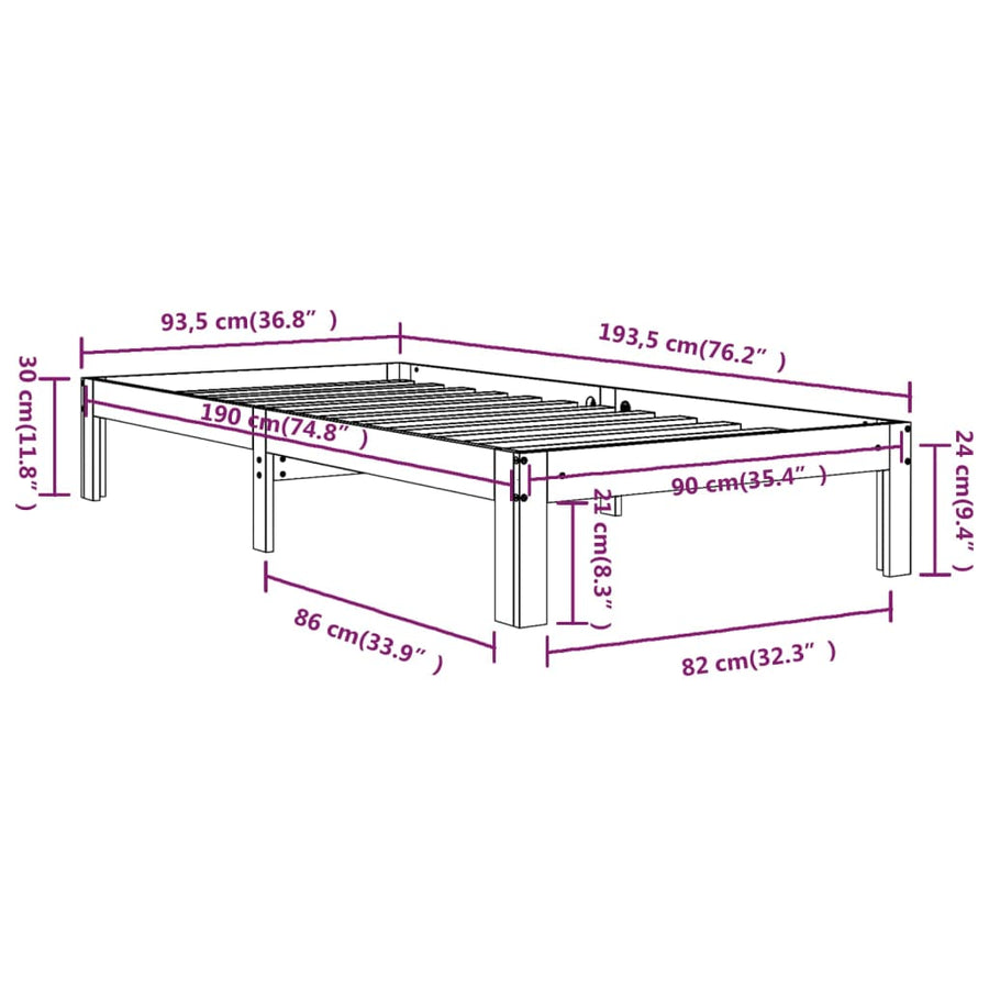 Bedframe Massief Hout Single 90 x 190 cm Naturel