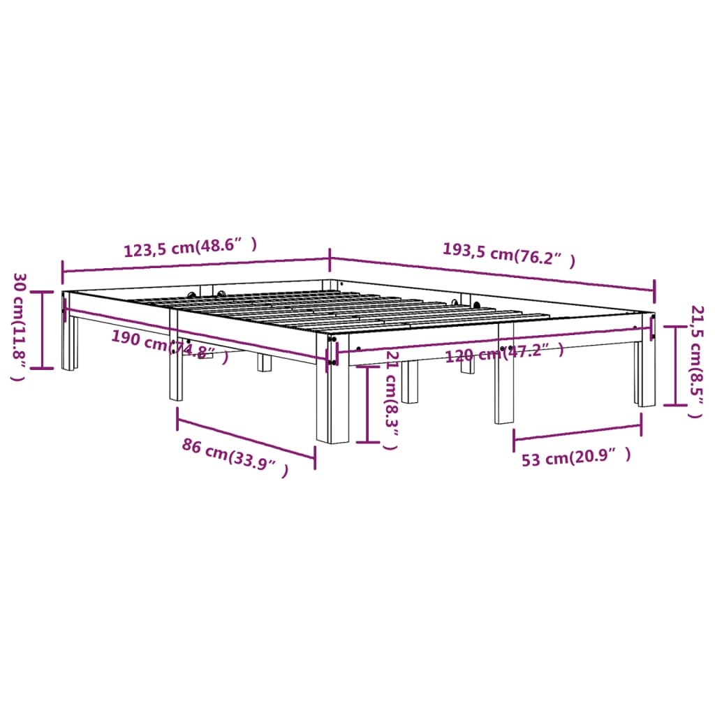 Bedframe Massief Hout 120 x 190 cm Wit