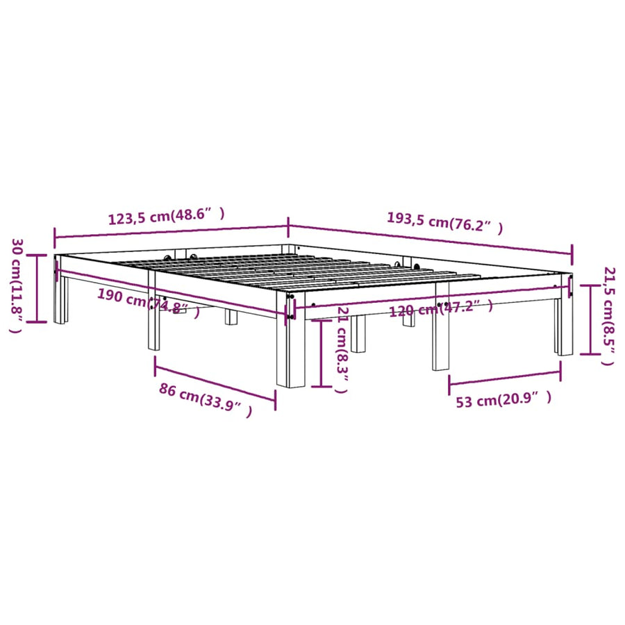 Bedframe Massief Hout 120 x 190 cm Wit