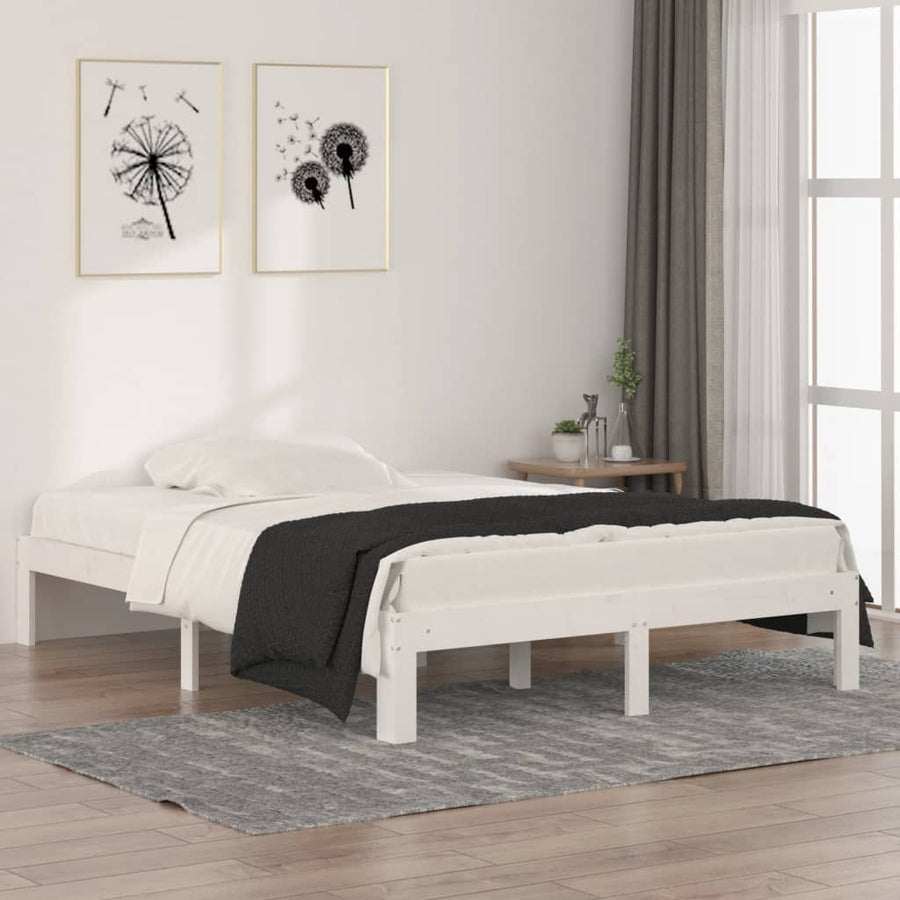 Bedframe Massief Hout Double 135 x 190 cm Wit