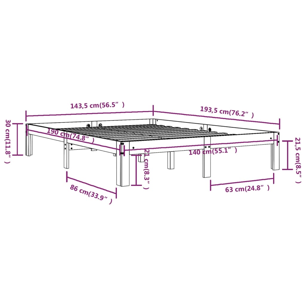 Bedframe Massief Grenenhout 140 x 190 cm Naturel