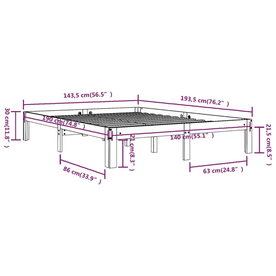 Bedframe Massief Grenenhout 140 x 190 cm Naturel