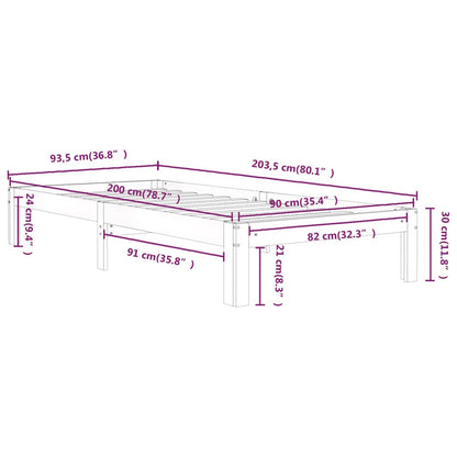 Bedframe Massief Grenenhout 90 x 200 cm Wit