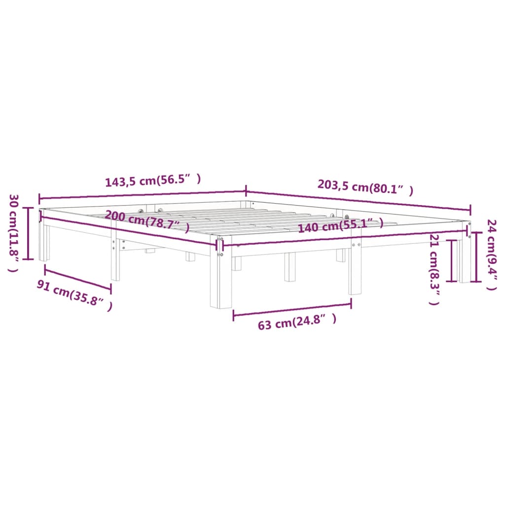Bedframe Massief Grenenhout 140 x 200 cm Naturel