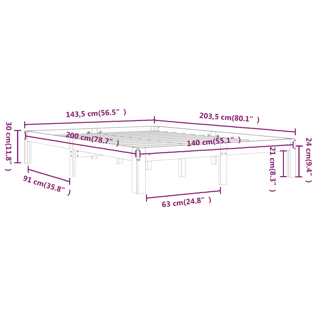 Bedframe Massief Grenenhout 140 x 200 cm Wit