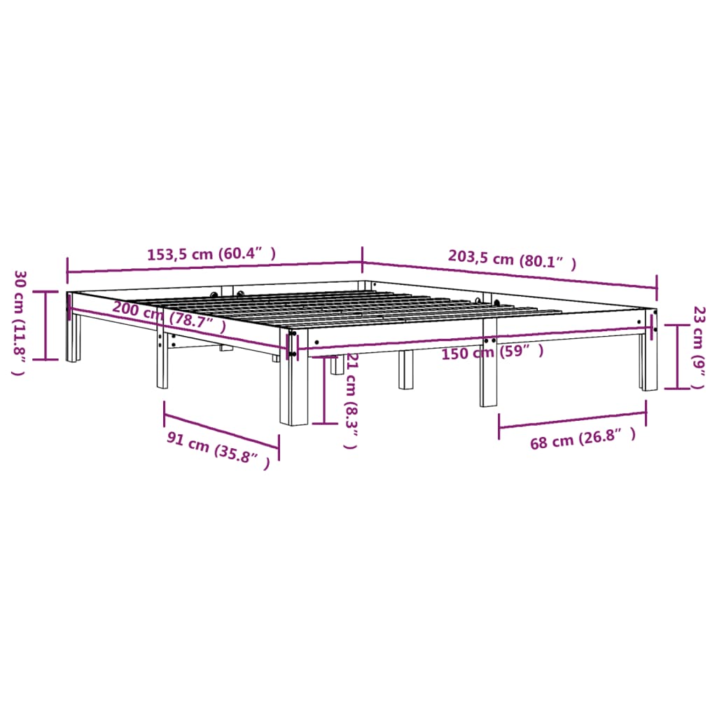 Bedframe Massief Hout King Size 150 x 200 cm Wit