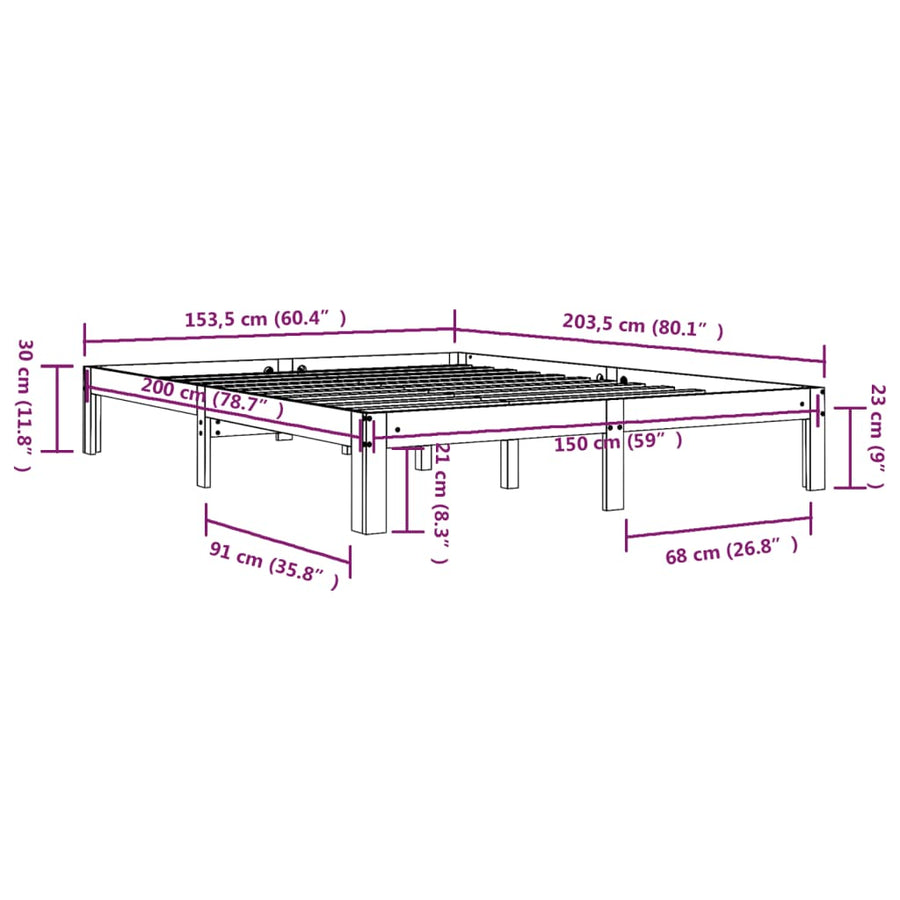 Bedframe Massief Hout King Size 150 x 200 cm Wit