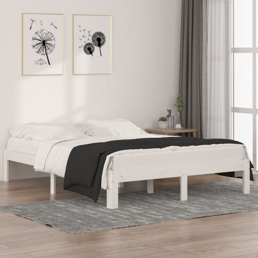 Bedframe Massief Hout King Size 150 x 200 cm Wit