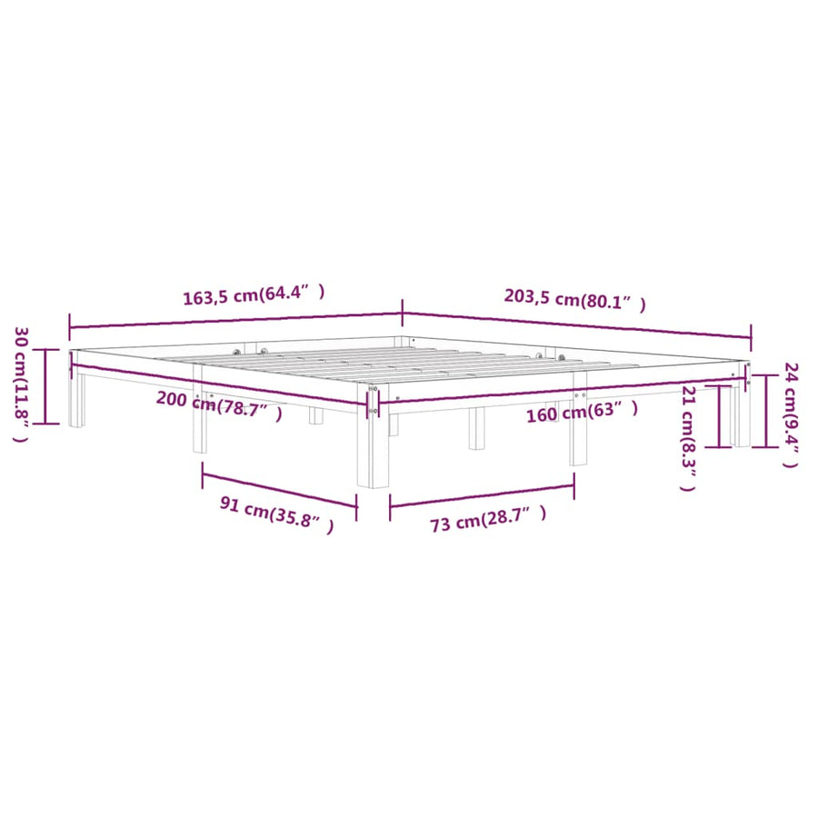Bedframe Massief Grenenhout 160 x 200 cm Naturel