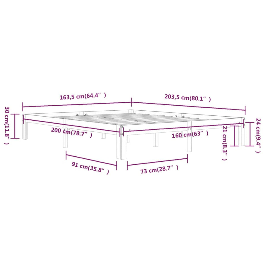 Bedframe Massief Grenenhout 160 x 200 cm Wit