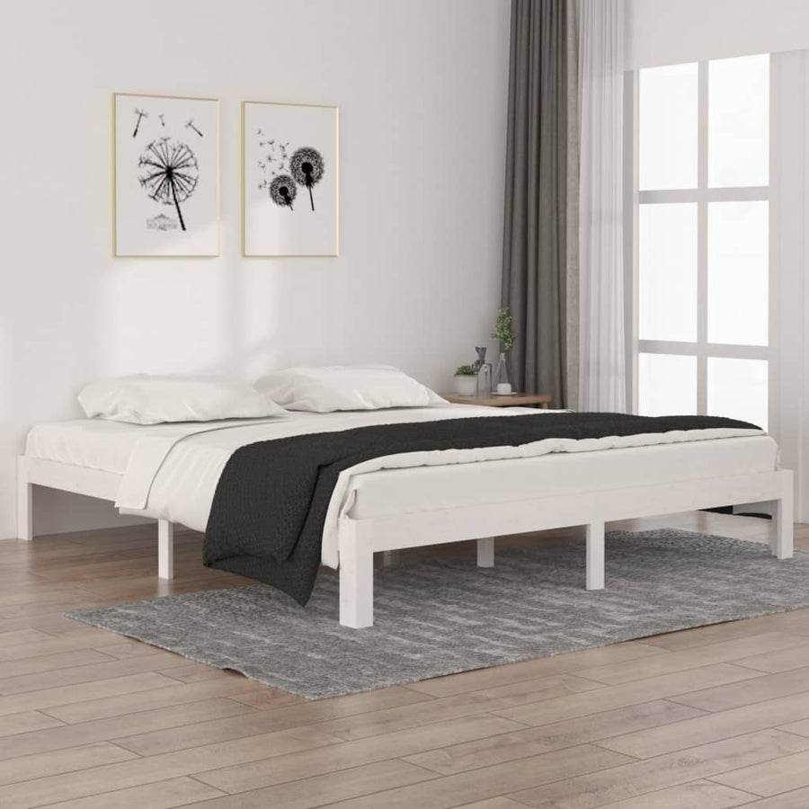 Bedframe Massief Hout Super King 180 x 200 cm Wit