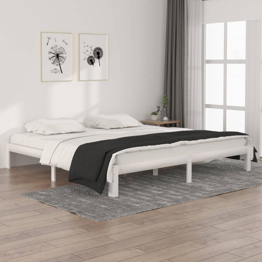 Bedframe Massief Grenenhout 200 x 200 cm Wit