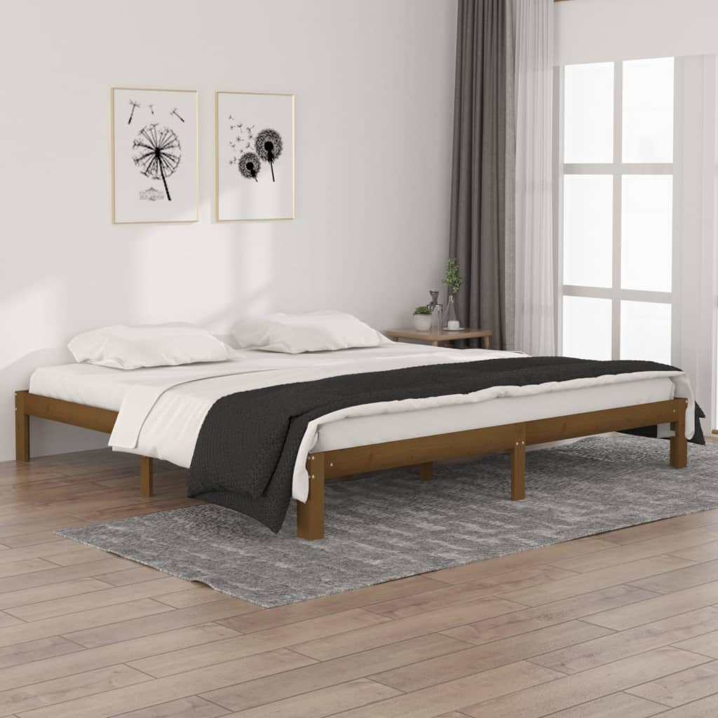 Bedframe Massief Grenenhout 200 x 200 cm Honingbruin