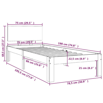 Bedframe Massief Hout 75 x 190 cm Wit