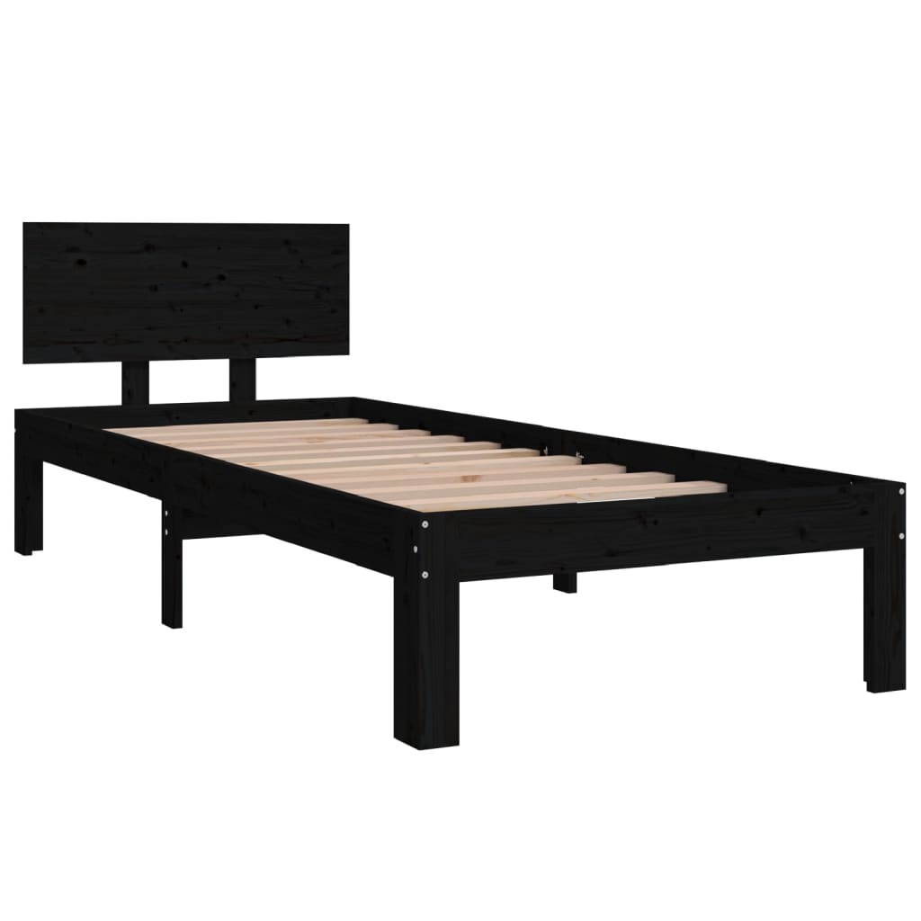Bedframe Massief Hout 75 x 190 cm Zwart