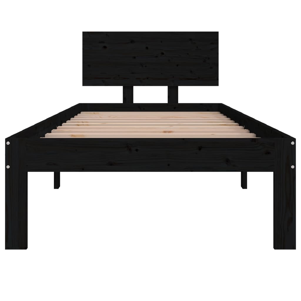 Bedframe Massief Hout 75 x 190 cm Zwart