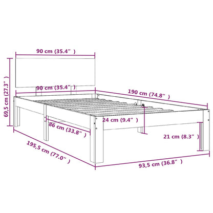 Bedframe Massief Hout Single 90 x 190 cm Naturel