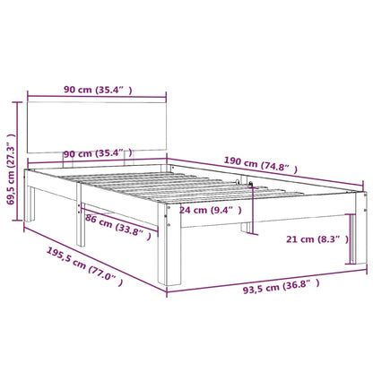 Bedframe Massief Hout Single 90 x 190 cm Wit