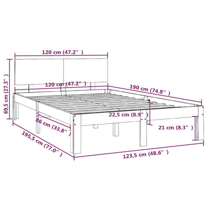 Bedframe massief hout 120x190 cm 120 x 190 cm Naturel