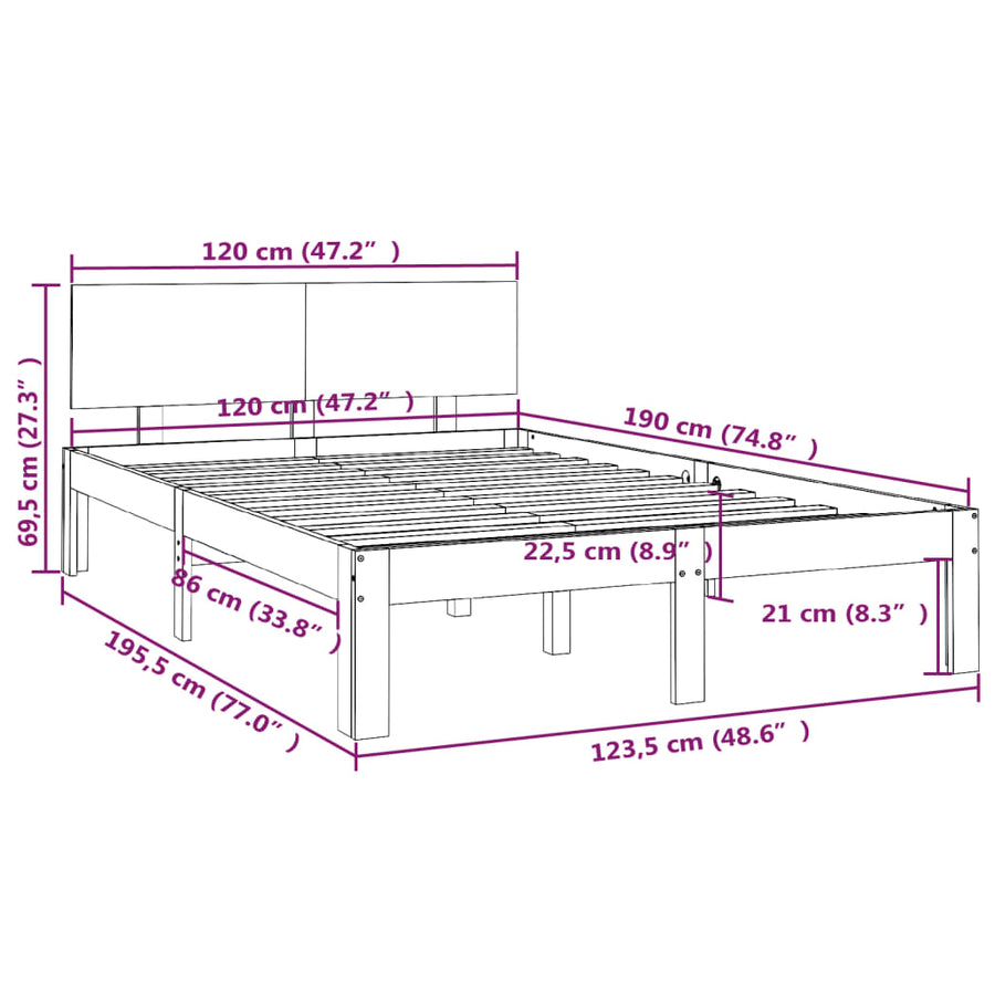 Bedframe Massief Hout 120 x 190 cm Wit