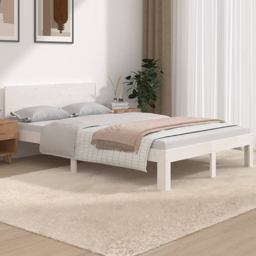 Bedframe Massief Hout 120 x 190 cm Wit