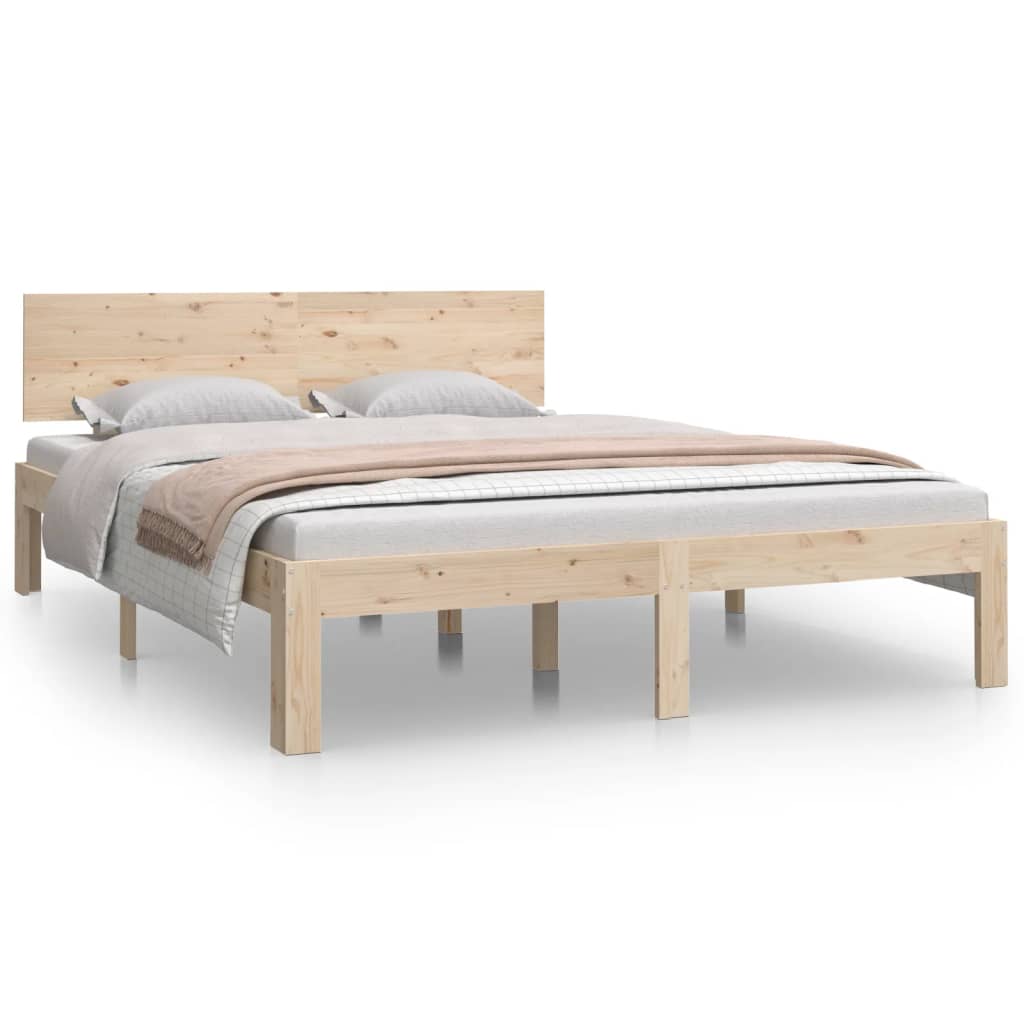 Bedframe Massief Hout Double 135 x 190 cm Naturel