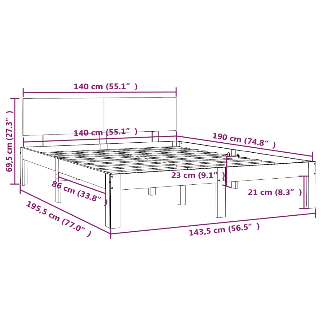 Bedframe Massief Grenenhout 140 x 190 cm Naturel