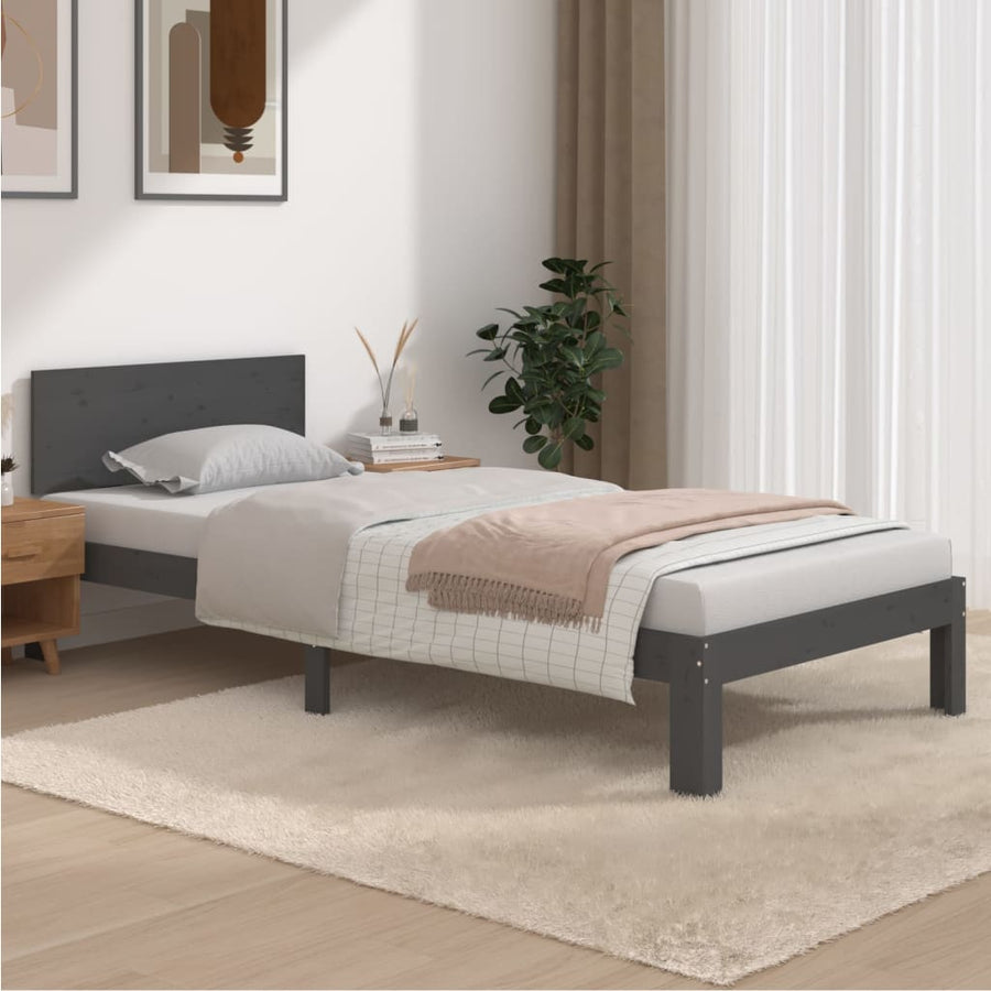 Bedframe Massief Grenenhout 90 x 200 cm Grijs