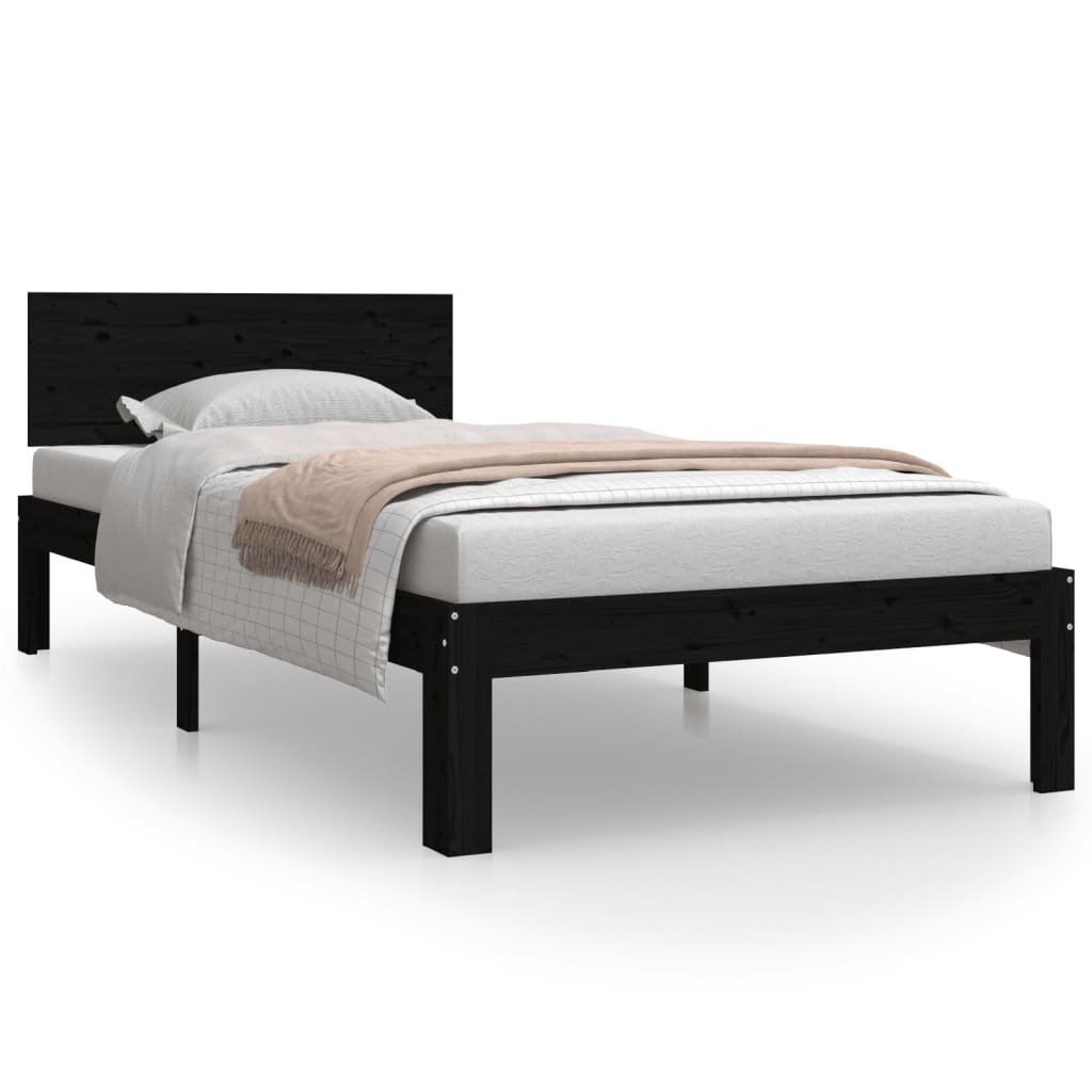 Bedframe Massief Grenenhout 90 x 200 cm Zwart