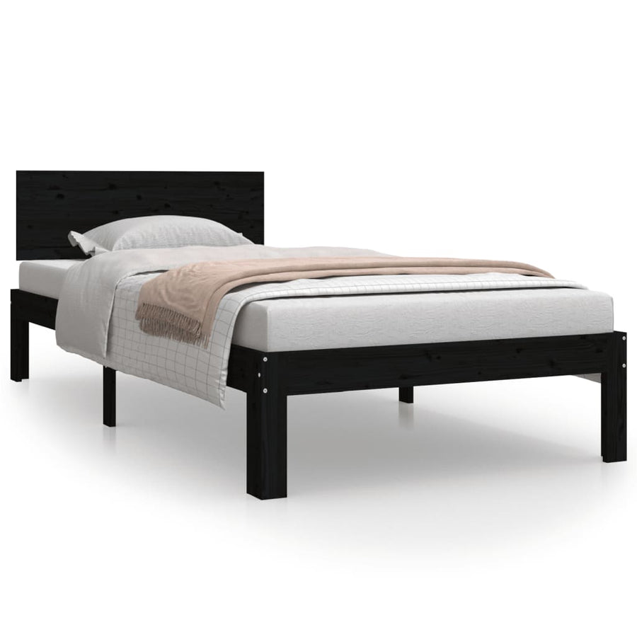 Bedframe Massief Grenenhout 90 x 200 cm Zwart
