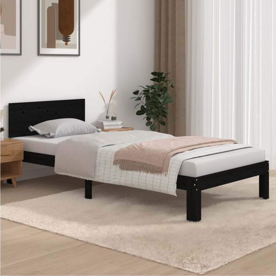 Bedframe Massief Grenenhout 90 x 200 cm Zwart