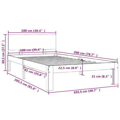 Bedframe Massief Grenenhout 100 x 200 cm Wit