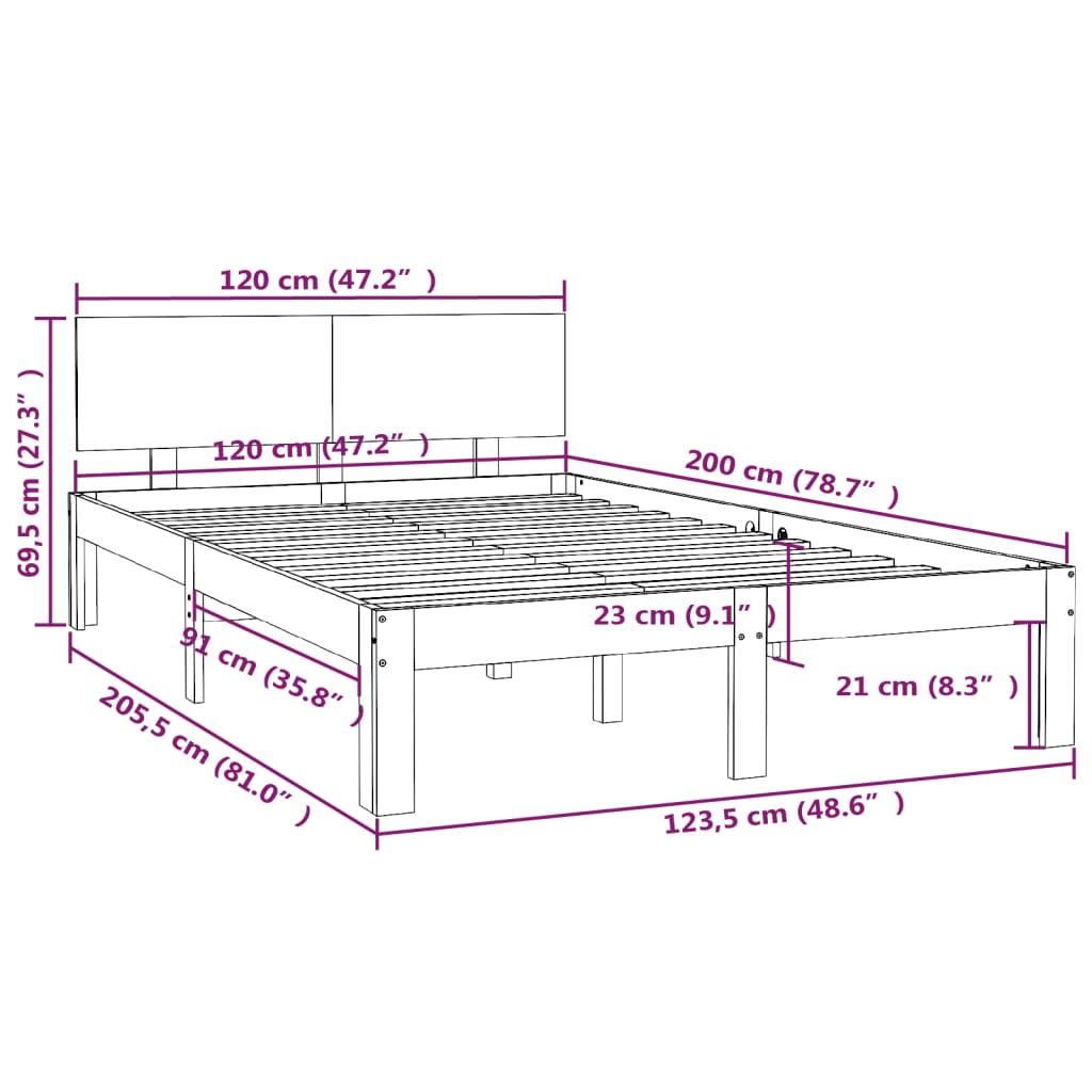 Bedframe Massief Grenenhout 120 x 200 cm Wit