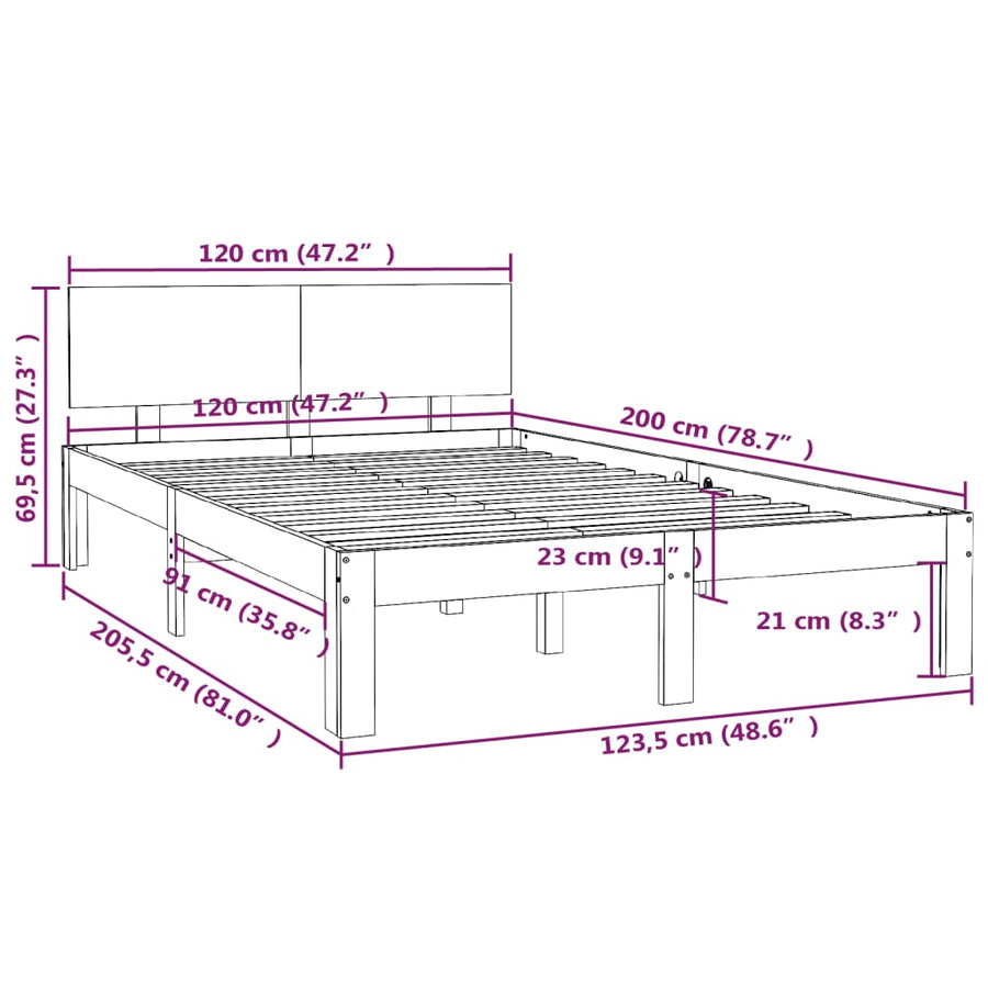 Bedframe Massief Grenenhout 120 x 200 cm Wit