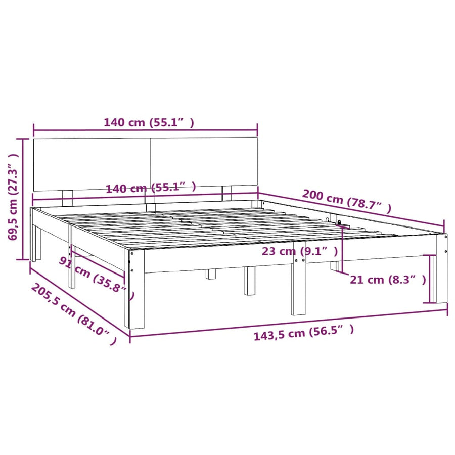 Bedframe Massief Grenenhout 140 x 200 cm Wit