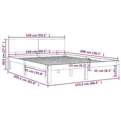 Bedframe Massief Hout King Size 150 x 200 cm Naturel