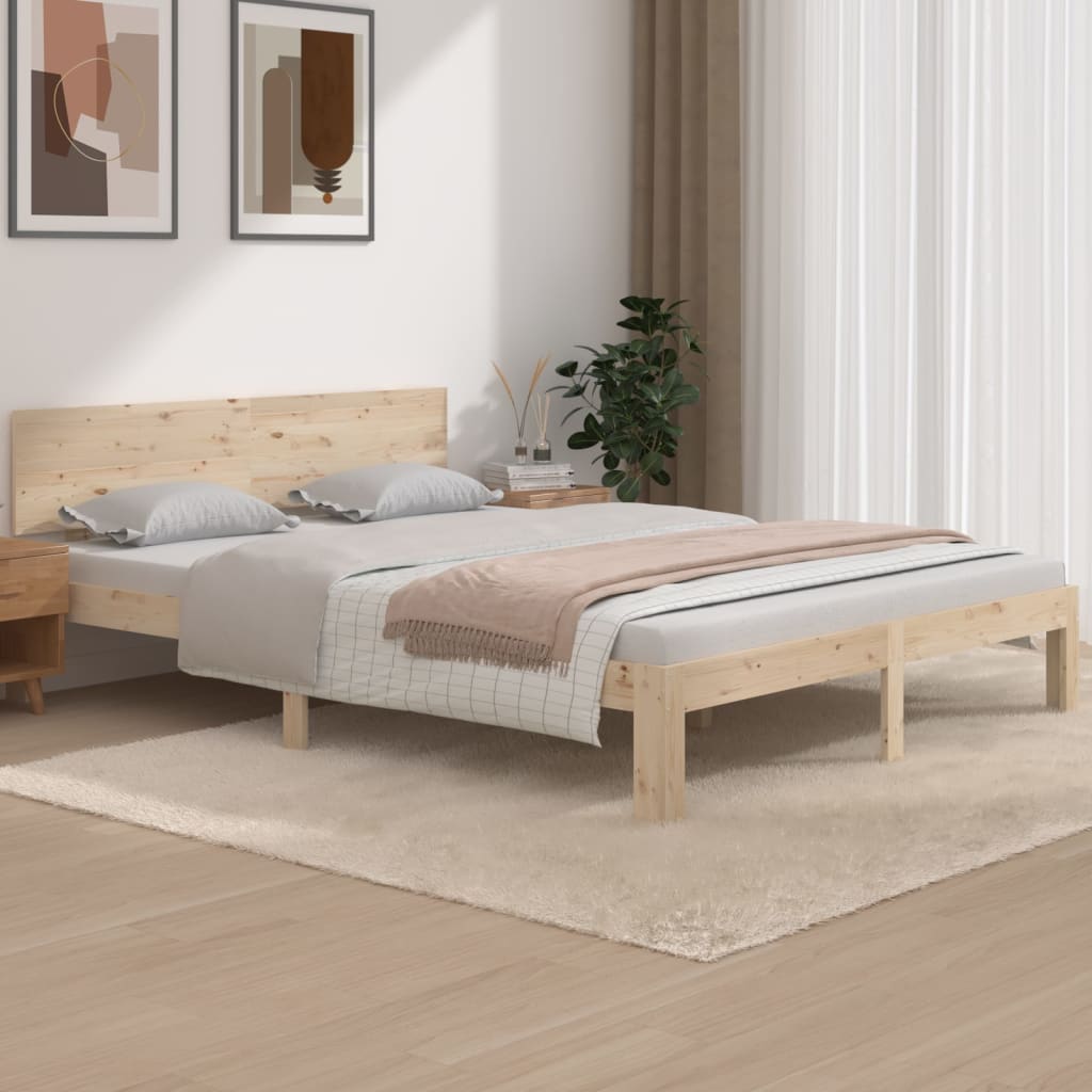 Bedframe Massief Hout King Size 150 x 200 cm Naturel