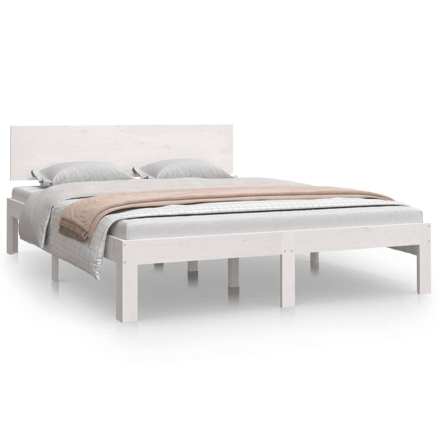 Bedframe Massief Hout King Size 150 x 200 cm Wit