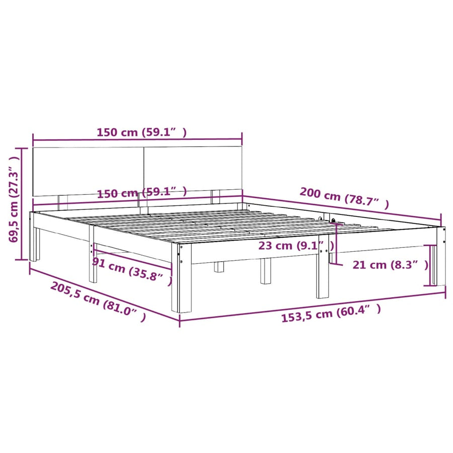 Bedframe Massief Hout King Size 150 x 200 cm Wit