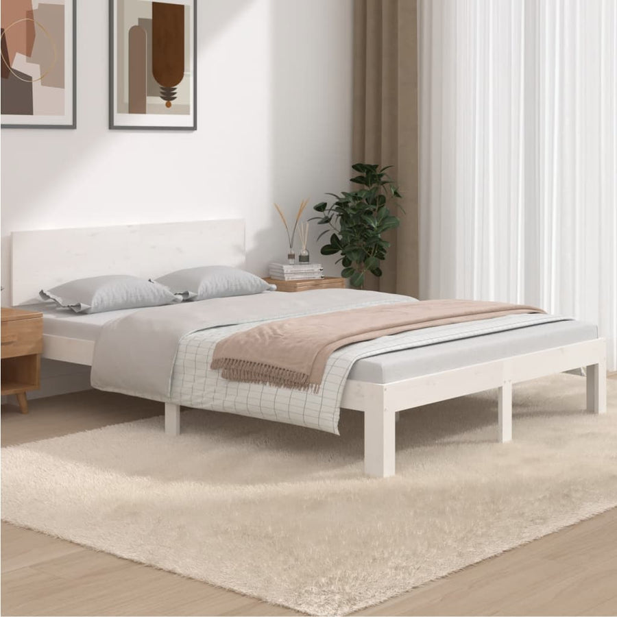 Bedframe Massief Hout King Size 150 x 200 cm Wit